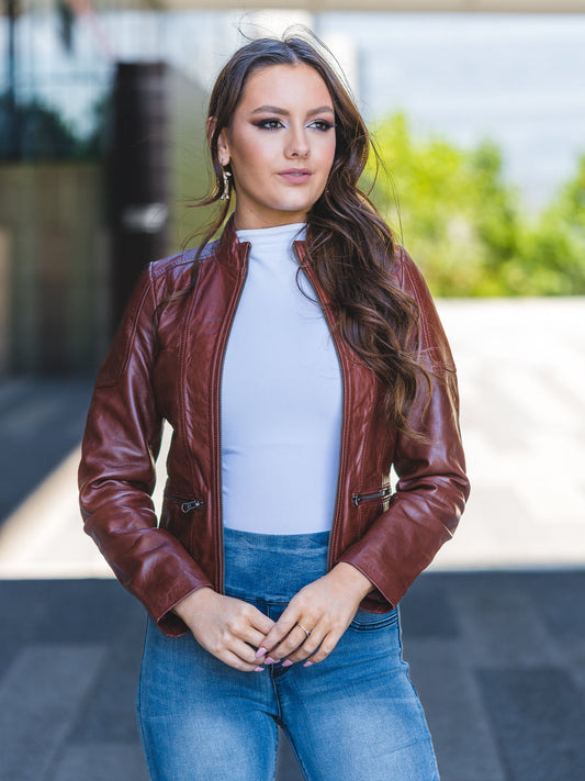 DARINA MAROON LEATHER JACKET
